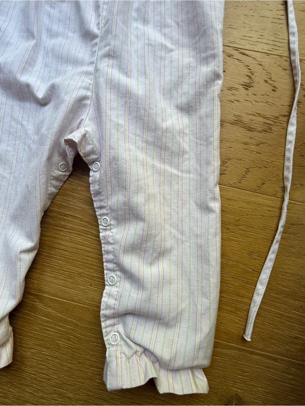 Vintage “By Thomas”  Baby Girl Romper – Pink Stripe Ruffle Collar 18 months